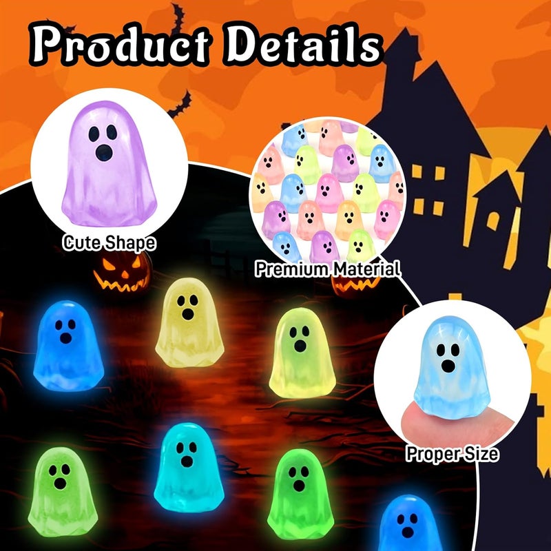 Feivando 84 Pcs Halloween Luminous Mini Resin Ghost Figures Glow in The Dark Tiny Little Ghost Statue Miniature Figurines for Halloween Crafts Vase Filler Micro Landscape Fairy Garden Party Decor - Image 4